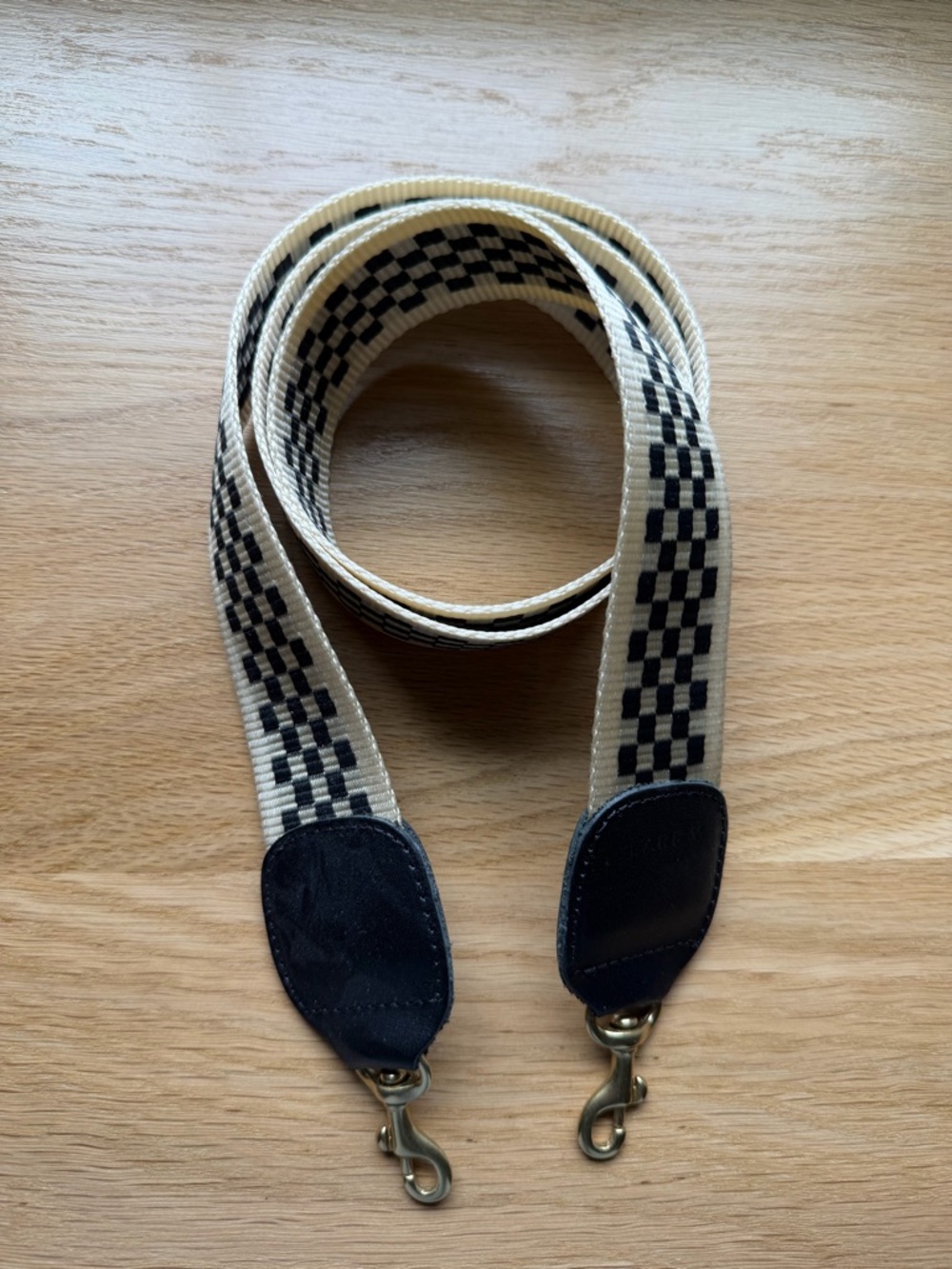 Clare V. Checker Pattern Crossbody Strap in Cream and Black